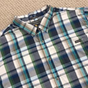 Eddie Bauer Mens 3XL Classic Fit Plaid Short Sleeve Button Down Shirt Blue Green